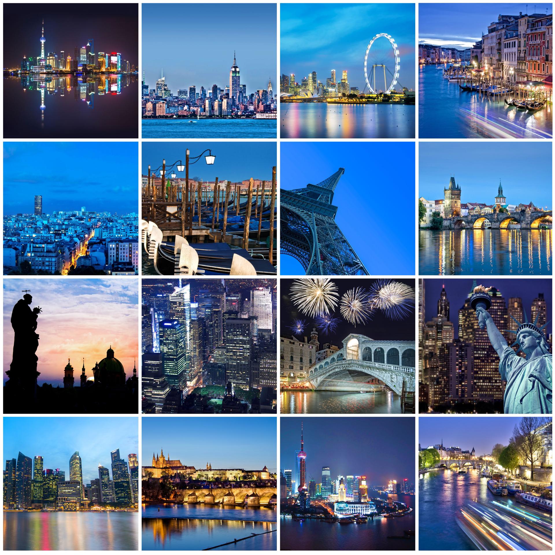 Cities of the word at night, square collage